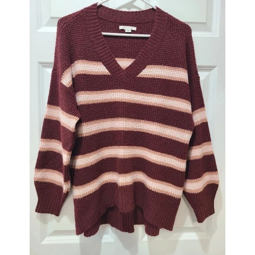 American Eagle Burgundy Striped Oversized Sweater S (M-L?)
